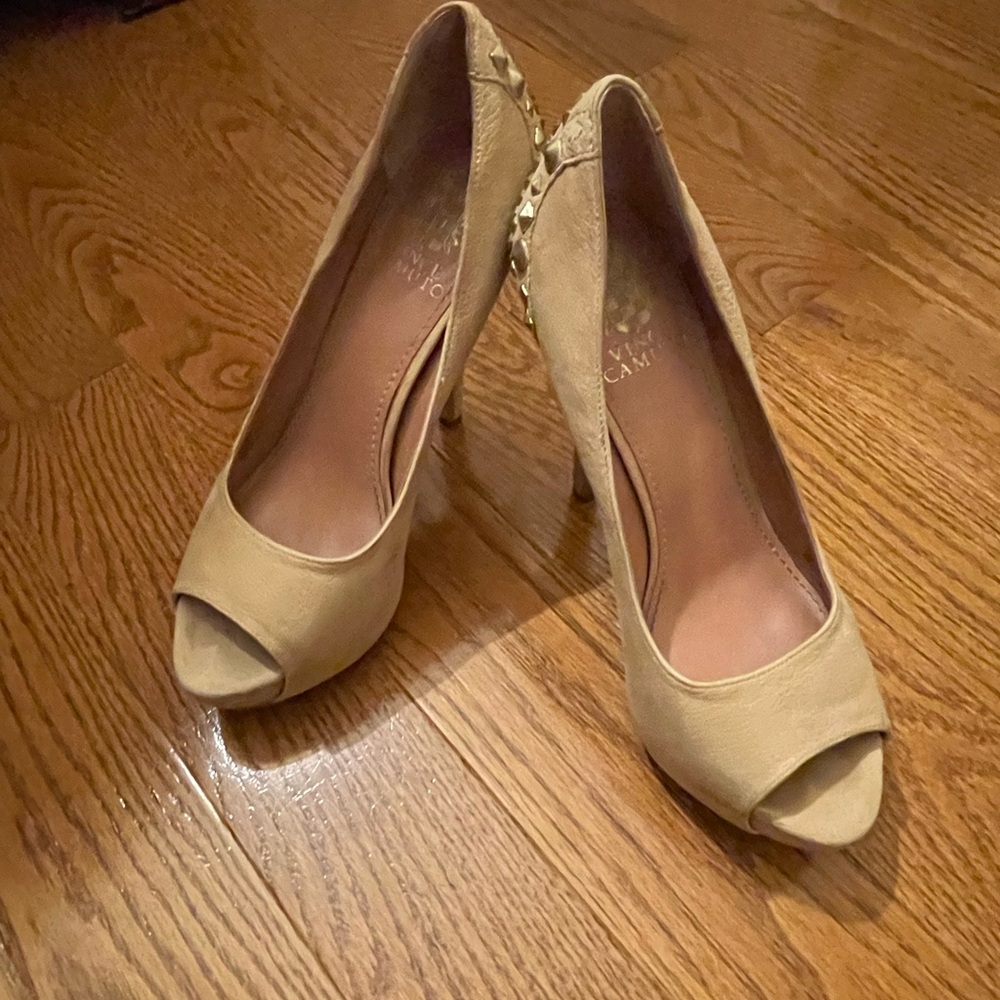 Vince Camuto Beige Heels with Gold Studs